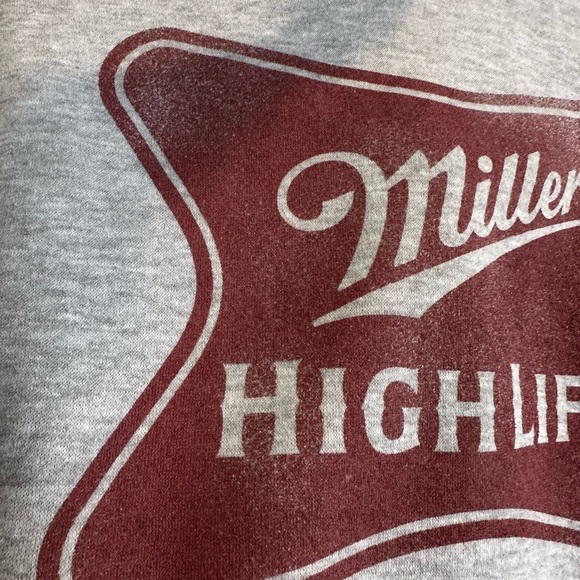 NWOT Miller High Life Graphic logo Grey Hoodie. Small Drawstring Kangaroo Pocket - Picture 8 of 12